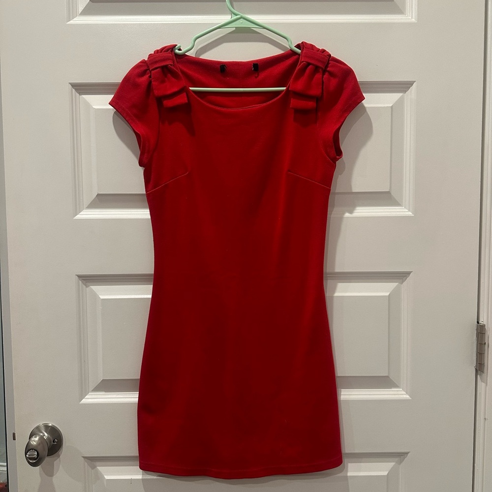 Vintage Red fitted, Cap Sleeve, bow shoulder forever 21 Mini Dress